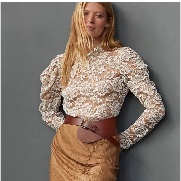 acos&a Tops - ACOS&A Anthropologie Lace Mock Neck Long Sleeve Blouse Size Small